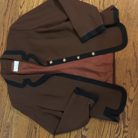 Vtg Cache Quiet Luxury 100% Wool Old Money Brown/ Black Blazer Sz 12 - Picture 9 of 12